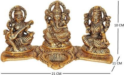 Design Gold Plated Lakshmi Ganesh Saraswati Idol with Deepak Showpiece diwali special