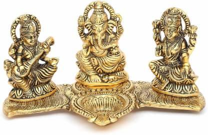 Design Gold Plated Lakshmi Ganesh Saraswati Idol with Deepak Showpiece diwali special